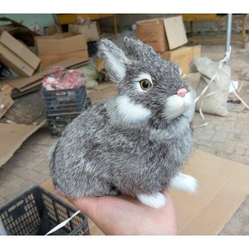 Cute gray simulation rabbit toy resin&fur squating rabbit model gift about 17x18cm 1321