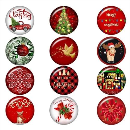 50PCS Mixed Glass Snap Button Jewelry Merry Christmas Tree Deer For DIY 18MM Button Snap Bracelet Necklace Jewelry