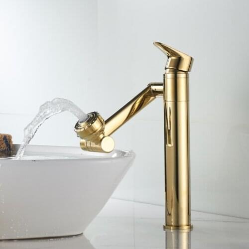 360 Rotating Basin Faucets Modern Bathroom Mixer Tap Gold Washbasin Faucet Single Handle Single Hole Hot &Cold Waterfall Faucet