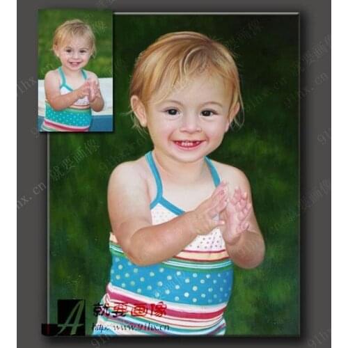 Modern TOP ART customize service oil painting--child portrait from photo picture---100% hand painted 24x36 inch-free shipping