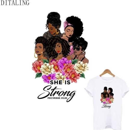 Iron On Transfers Patch For Clothing She Is Strong Proverbs Afro Women Patch Black Girl Thermal Stickers DIY Urban Girl T-Shirts