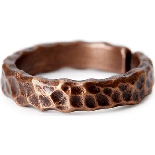 Tibetan Hand beaten Solid Copper Ring Hammmered Vintage Process Balck Smithed Size Adjustable Retro Punk Street for Men Women