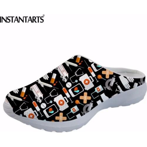 INSTANTARTS Medical Equipment Printed Women Summer Slippers Lightweight Air Mesh Shoes Breathable Slip on Beach Water Shoes Girl