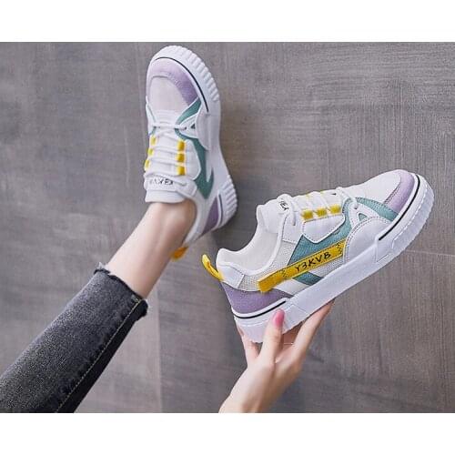 Womens Shoes 2021 Summer Breathable Lace Up White Shoes Women Comfort Casual Flats Shoes Women Mesh Fashion Platform Sneakers