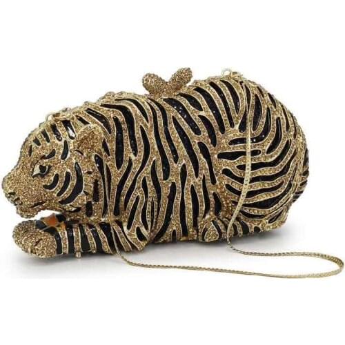 Bee In Fly Gold Color Crystal Diamond Women Tiger Evening Clutch Minaudiere Bag Bridal Wedding Bridal Handbag Purse