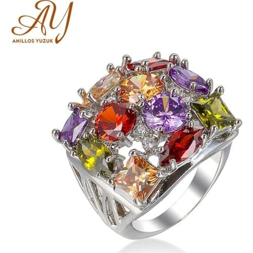 Anillos Yuzuk Wholesale Luxury 925 Sterling Sliver Gemstone Ring Flash Colorful CZ Zircon Rings For Women Cheap Brincos