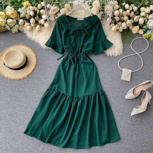 2021 sweet ruffles midi long Summer Party Dress elegant high waist dress Women vestido casual beach a-line Dress