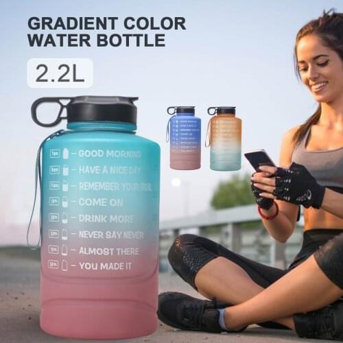 2.2L Gradient Color Water Bottle BPA Free Non Slip Fitness Leakproof Bottle Large Capacity Thickened Time Marker Sport Bottle