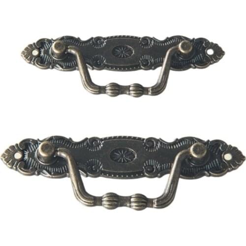 2PCS Antique Handles Zinc alloy Pull for Drawer Cabinet Door Wooden Chest Dresser Drawer Wardrobe Furniture Hardware Accessories