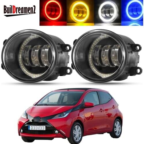 2 X Angel Eye Fog Light Assembly For Toyota Aygo (_B4_) 2014 2015 2016 2017 2018 Car LED Lens Fog Daytime Running Lamp DRL 12V