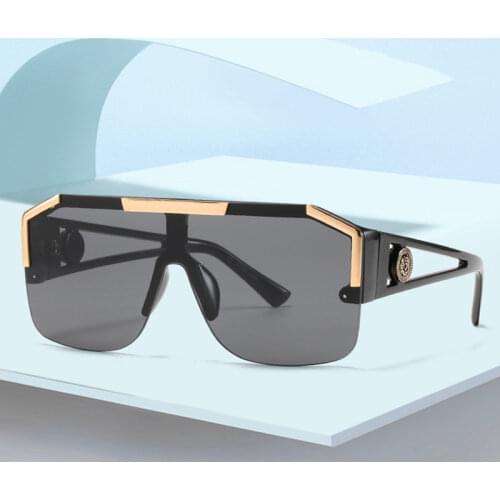 2021 Fashion Luxury Brand Oversized Square Sunglasses Men Women Vintage Metal Big Frame Semi-Rimless One Lens Sun Glasses UV400