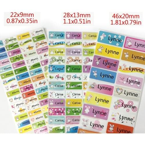3Size Cartoon Cute Rabbit Custom Name Stickers Girls Waterproof Personal Tag Labels For Daycare Scrapbook School Stationery Set