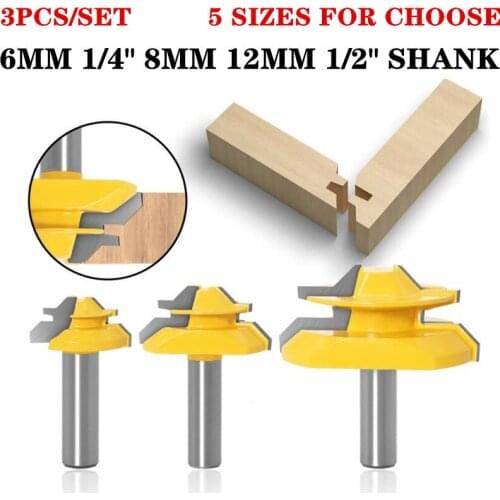 3pc 8mm/12mm/12. 7mm Shank 45 Degree Glue Joint Router Bits Lock Miter Bit Set Woodworking Tenon Cutter For Woodworking Tools