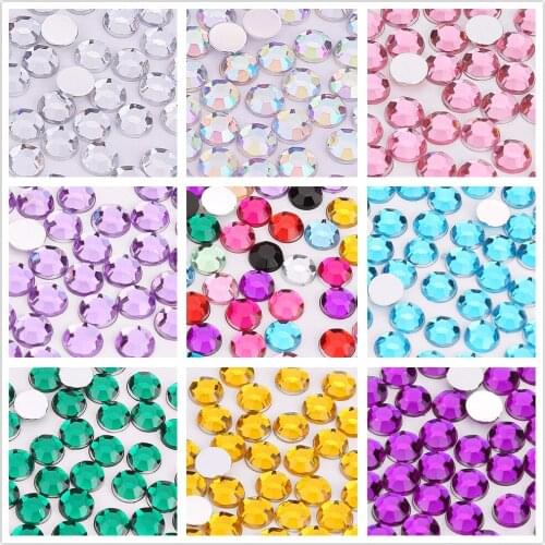 7 Sizes Colorful Glitter Crystal Acrylic Rhinestones Flatback Round For Garment Jewelry Nail Art Decorations