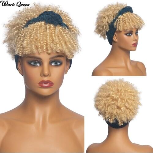 Afro Curly Headband Wig For Black Women Synthetic Natural Curly Wig Blonde With Bags Female Heat Resistant Hair
