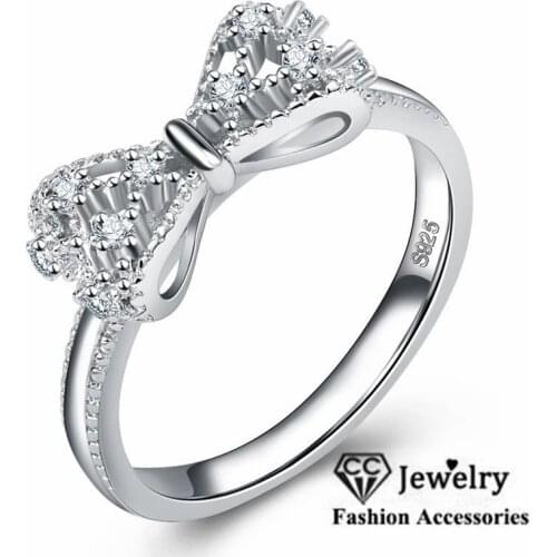 CC Rings For Women S925 Silver Bow-knot Cubic Zirconia Fine Jewelry Lovely Bridal Wedding Accessories Drop Shipping CC3181