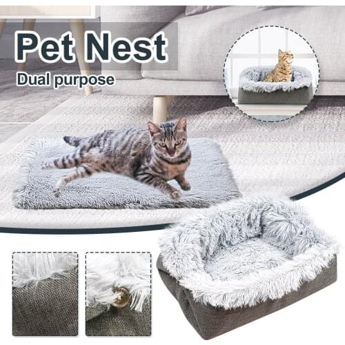 Pet Dog Cat House Cat Litter Colorful Two-in-one Cat Litter Cat Bed Plush Pet Cat Mattress Sleeping Mat Pad Bag Soft Pet Bed