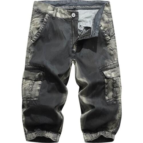 Multi-Pocket Casual Beach Jeans Shorts Plus Size 40 Men Fashion Bermuda Summer Loose Cargo Shorts Overalls Camouflage Military