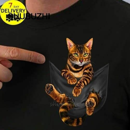 Bengal Cat Inside Pocket T Shirt Bengal Cat Lovers T Shirt Black Size S-3XL Men Women Unisex Fashion tshirt Free Shipping