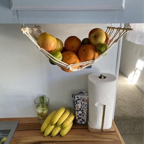 Macrame Fruit Hammock Under Cabinet Storage Fruits Net Boho Vegetable Basket Hanging Holder Home Organization Dropshipping