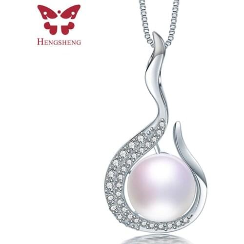 HENGSHENG 100% Genuine AAAA Freshwater Pearl Pendant Necklace Simple Trendy Wedding Jewelry 925 Sterling Silver Zircon Pendant