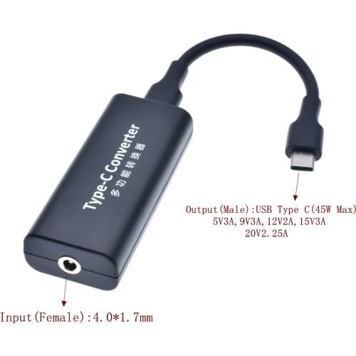 USB Type C Power Adapter Converter Dc 4.0 x 1.7mm Female to USB C Plug Connector Laptop Mobile Phone Charger for Lenovo Asus 45W