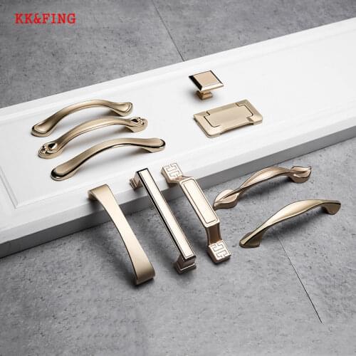 KK&FING European Champagne Gold Zinc Alloy Cabinet Handles Door Knobs Kitchen Cupboard Pulls Drawer Knobs Furniture Hardware