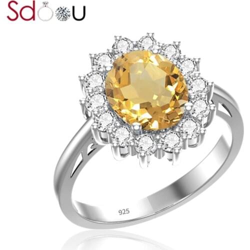 SDOOU 925 Silver Rings For Women Sterling Silver Ring Yellow Citrine Sunflower Zircon Ring Elegant Exquisite Fashion Jewelry New