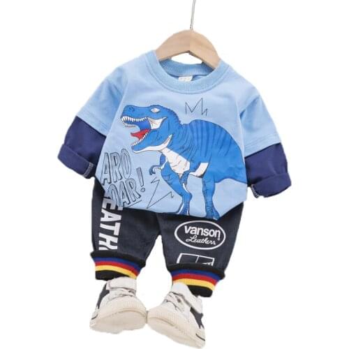 Dinosaur Baby Boys Clothing Set Autumn Full Sleeve Cotton Tyrannosaurus Shirt +Pants 2 Pcs Suit For Boy Kids Birthday Present