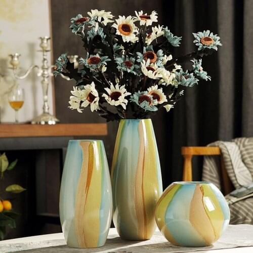 Colourful Ceramics Vase Modern Light Luxury Vintage Exquisite Vase Nordic Style Spherical Vaas Groot Flower Decoration EI50VA