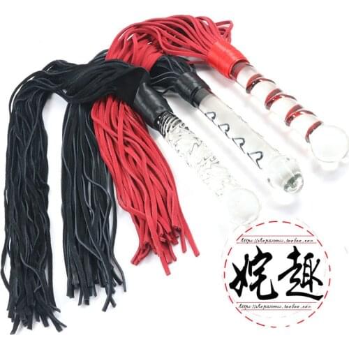 Crystal Dildo Real Leather Flogger Glass Penis Whip Sex Whip G-spot Anal Bead Leather Tools Restraints Bdsm Sex Adult Games