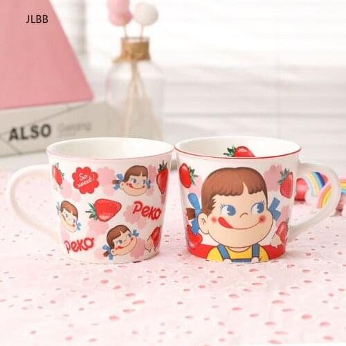 Mug Cup with Spoon Cartoon Strawberry water bottle Coffee Milk Tea Mugs Cute Gift for Girls Kids Ceramic cup Mug