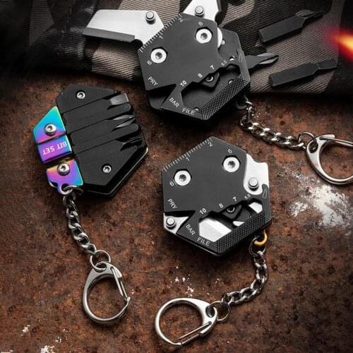 Multifunctional Hexagon Coin Outdoor EDC Tool Hexagon Folding Coin Knife Keychain Screwdriver Pocket Fold Mini coltello Gear Pee