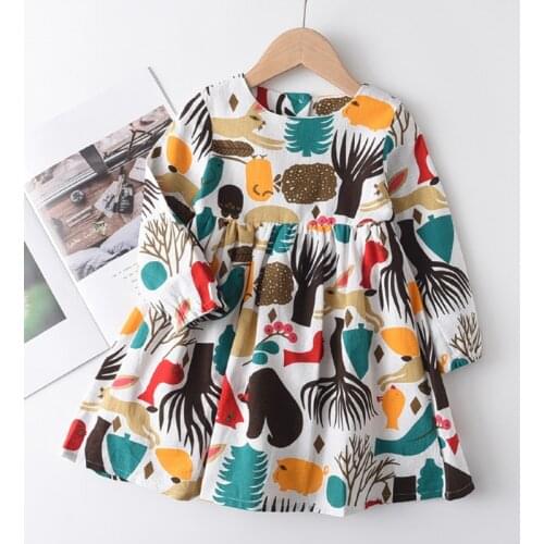 2020 New Autumn Fashion Girls Party Dresses Long Sleeve Princess Dress Children Animal Pattern Outfits Baby Casual Suits