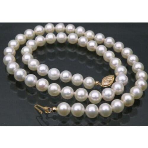 Noble jewelry AAA white 45cm AAA 7-7.5 MM SOUTH SEA NATURAL PEARL NECKLACE 14K CLASP
