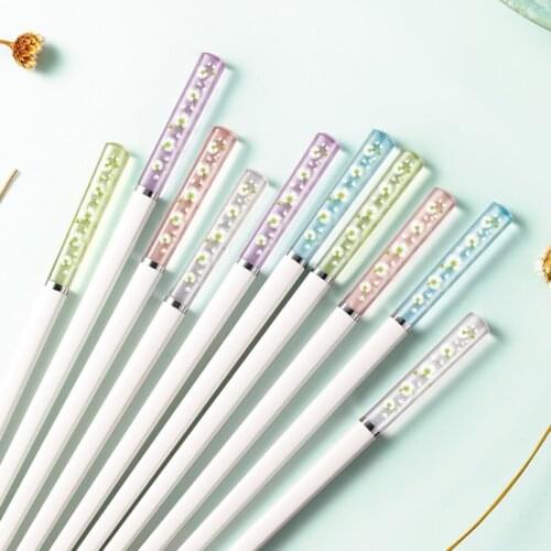 Amber dandelion plant flower chopsticks household high-grade alloy personality non-slip high temperature resistant chopsticks