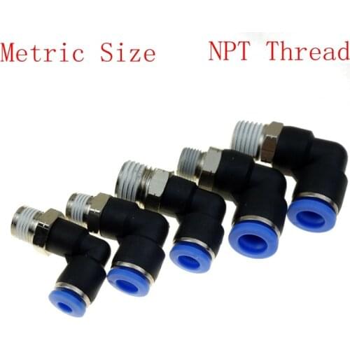 Air Pneumatic Push In Fitting Male Elbow 4 6 8 10 12 mm Tube OD X 1/8" 1/4" 3/8" 1/2" NPT