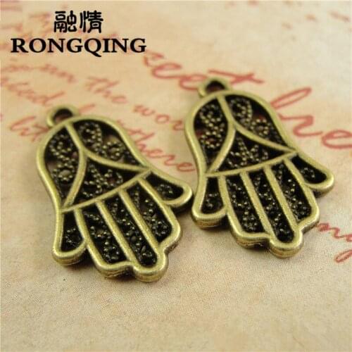RONGQING 16*25MM Zinc Alloy Hamsa Hand Pendant 60pcs/lot Palm Filigree Protection Fatima Charms DIY Jewelry Accessories