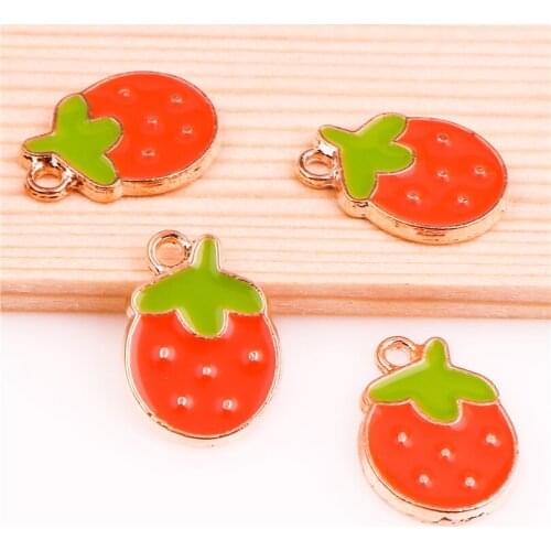 10pcs/lot 22*12mm Alloy Enamel Drop Oil Fat strawberry fruit golden Pendant Findings Charms for DIY Necklace Accessories Making