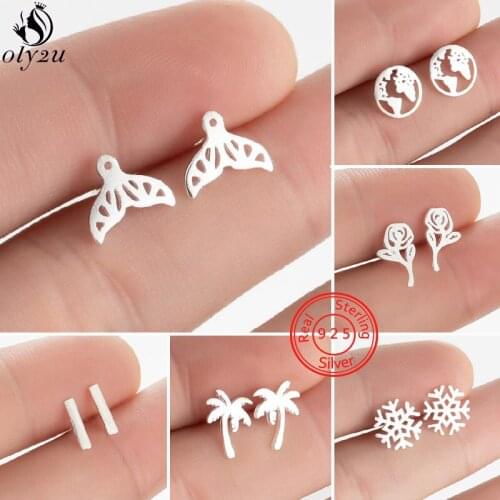 Real 925 Sterling Silver Earrings for Women Children Jewelry Fashion Rose Snowflake Earings Coconut Tree Studs S925 anti allergy