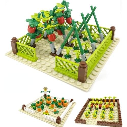 Pig Farm Animals Trees Plants Building Blocks MOC Chicken Coop Vegetable Field Pumpkin Carrot Tomatoes Planting For Kids Gift