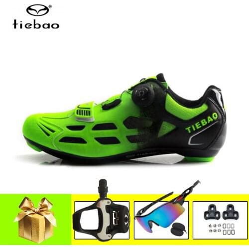 Tiebao Racing Road Bike Shoes Ultralight Breathable Bicycle Sneakers Add SPD-SL Pedals Men Women Self-locking Cycling Shoes