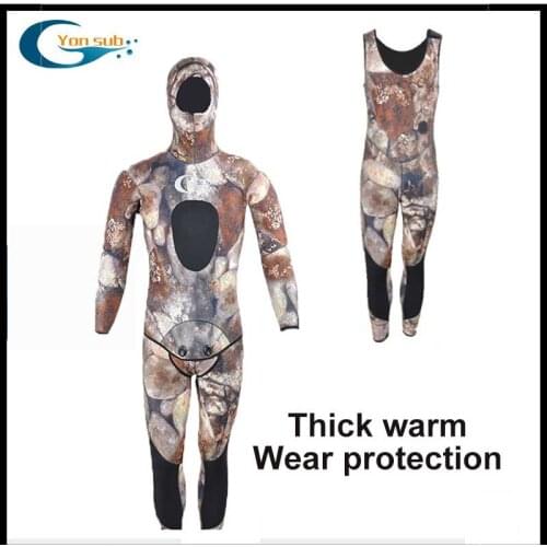 YONSUB 5mm / 7mm neoprene camouflage Wetsuit men winter Scuba spearfishing thermal swimsuit snorkeling diving suit 2-pieces set