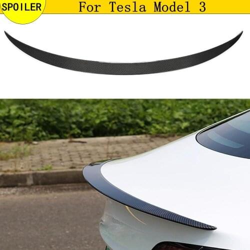 Rear Carbon Fiber Tail Wing Rear Spoiler Trunk Cover Trim for Tesla Model 3 2016 2017 2018 2019 2020