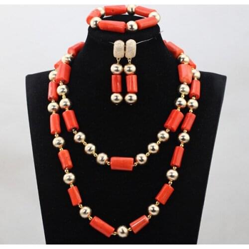 2017 New Wedding Coral Beads Necklace Set Dubai New Women Jewelry Set Real Coral Beads Jewelry Free Shipping CNR771