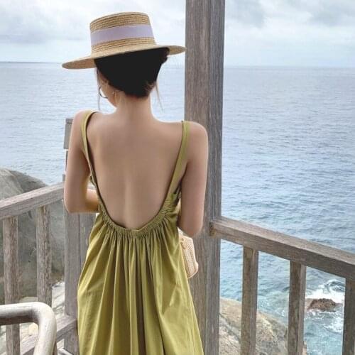 Women Backless Strappy Dress Summer 2021 Runway Elegant Fairy Slip Dress Casual Beach Vacation Party Night Long Vestido New
