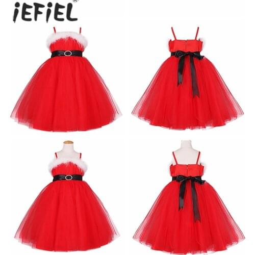 Winter Christmas Dress for Girls Red Formal Christmas Tulle Party Princess Dress Kid Carnival Santa New Year Cosplay Costume