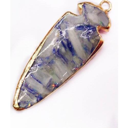 1Pcs 48x18x5mm Wholesale Blue&White Sea Sediment Jasper & Pyrite Arrow Gilt Edge Pendant Bead DIY Jewelry Accessories S852