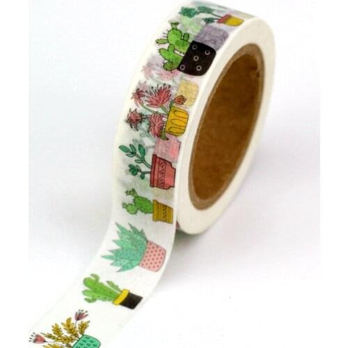 1PC 1.5cmx10m Decor Cute Succulent Cactus Potted Plants Washi Tape Paper DIY Scrapbook Planner Adhesive Masking Tape Stationery