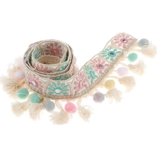 1 Yard Jacquard Ribbon Trim with Pom Poms Tassel DIY Crafts - Sun Pattern